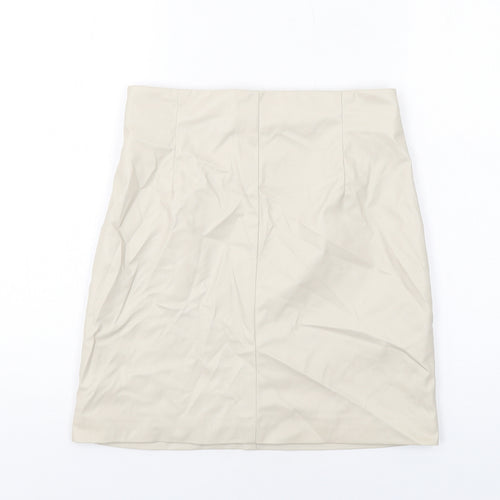 H&M Womens Beige Polyester A-Line Skirt Size 10 Zip - Leather Coated