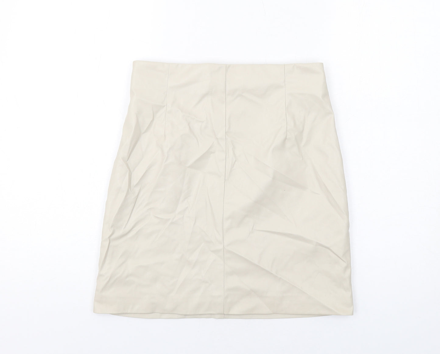 H&M Womens Beige Polyester A-Line Skirt Size 10 Zip - Leather Coated