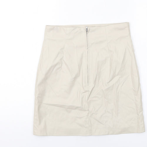 H&M Womens Beige Polyester A-Line Skirt Size 10 Zip - Leather Coated