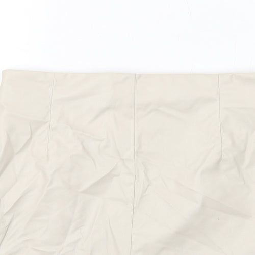 H&M Womens Beige Polyester A-Line Skirt Size 10 Zip - Leather Coated