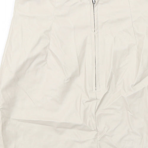 H&M Womens Beige Polyester A-Line Skirt Size 10 Zip - Leather Coated