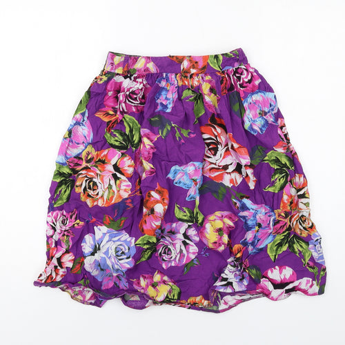 River Island Womens Purple Floral Viscose A-Line Skirt Size 6 Zip