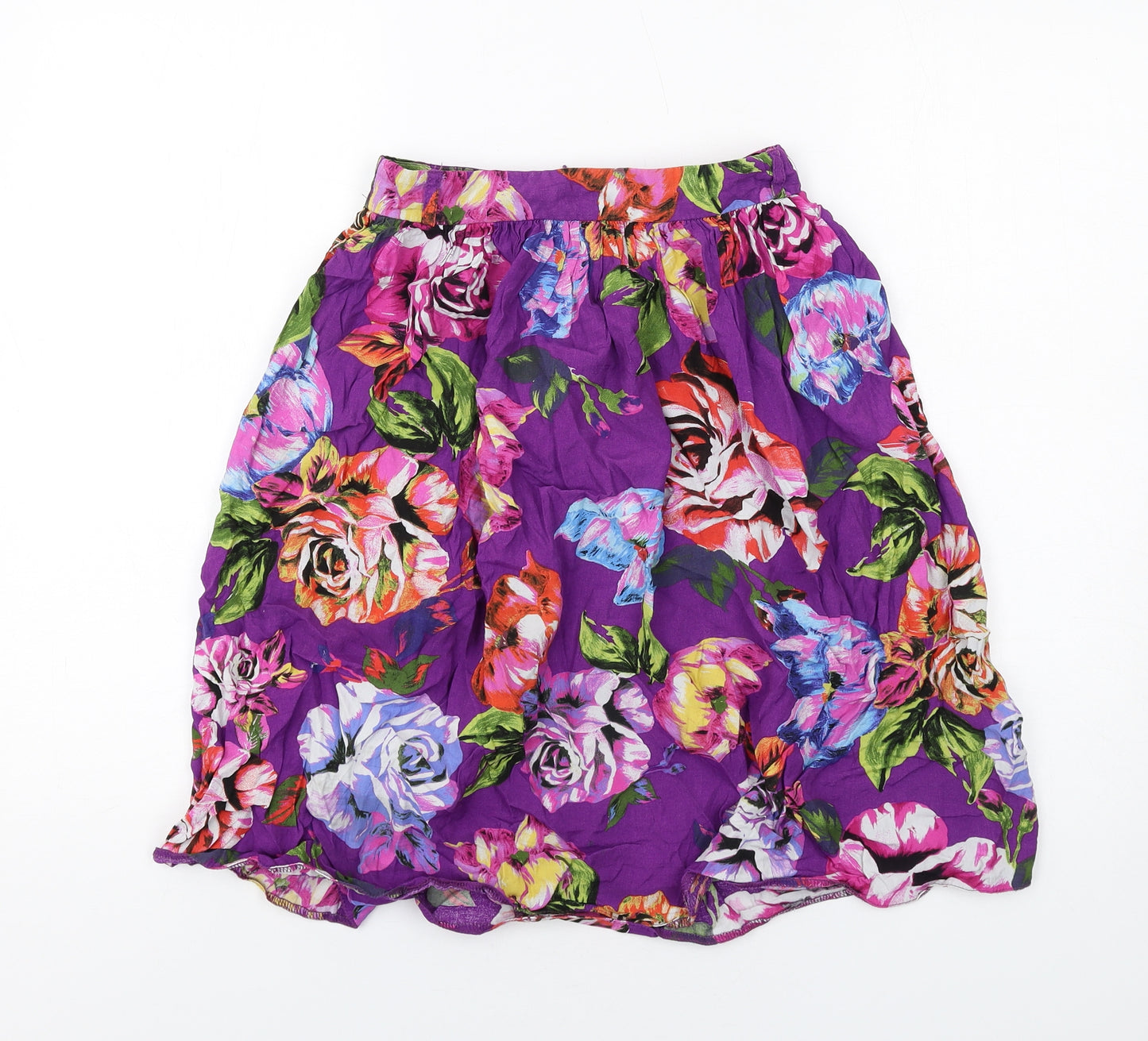 River Island Womens Purple Floral Viscose A-Line Skirt Size 6 Zip