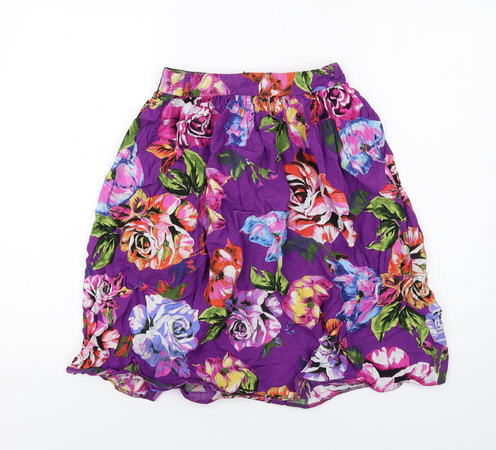 River Island Womens Purple Floral Viscose A-Line Skirt Size 6 Zip