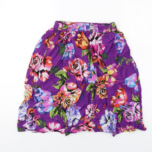 River Island Womens Purple Floral Viscose A-Line Skirt Size 6 Zip