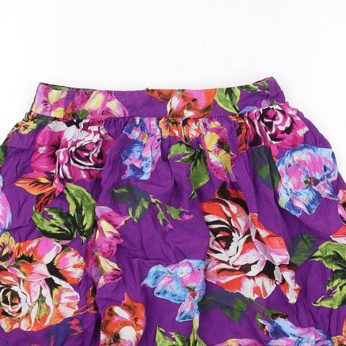 River Island Womens Purple Floral Viscose A-Line Skirt Size 6 Zip