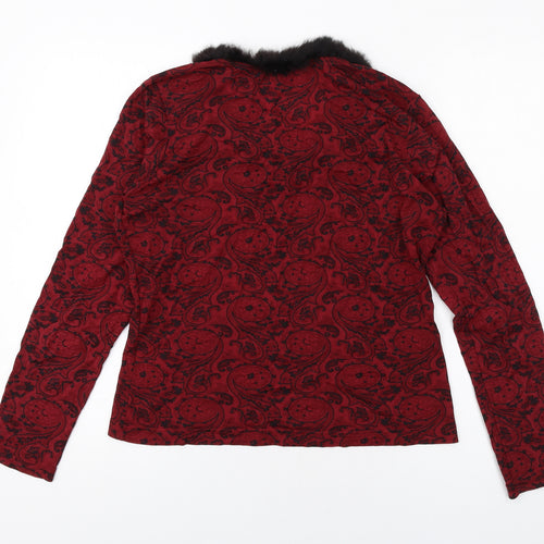 MORE & MORE Womens Red Geometric Polyamide Basic T-Shirt Size 14 Scoop Neck - Fur Collar