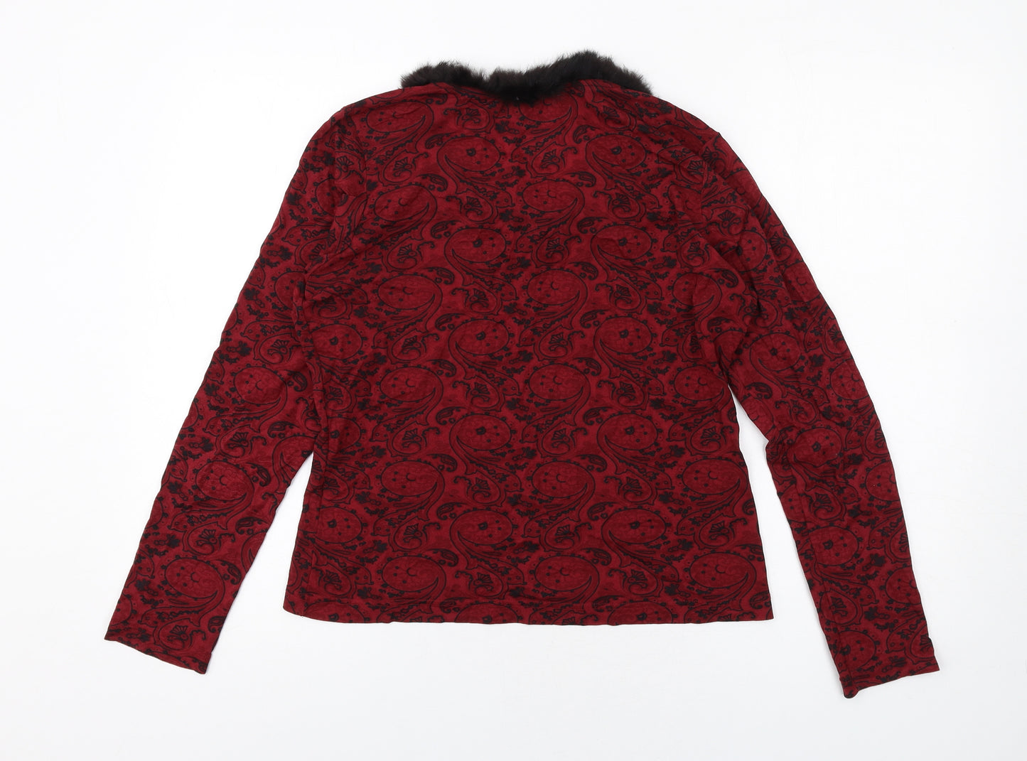 MORE & MORE Womens Red Geometric Polyamide Basic T-Shirt Size 14 Scoop Neck - Fur Collar