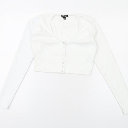 Missy Empire Womens White Polyester Cropped T-Shirt Size 8 Scoop Neck