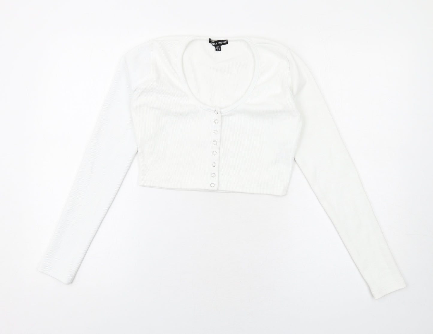 Missy Empire Womens White Polyester Cropped T-Shirt Size 8 Scoop Neck