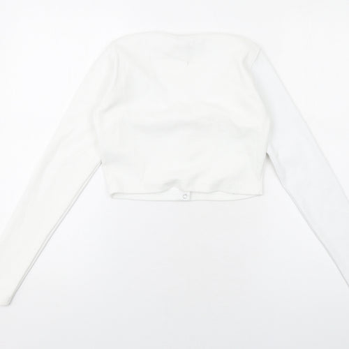 Missy Empire Womens White Polyester Cropped T-Shirt Size 8 Scoop Neck