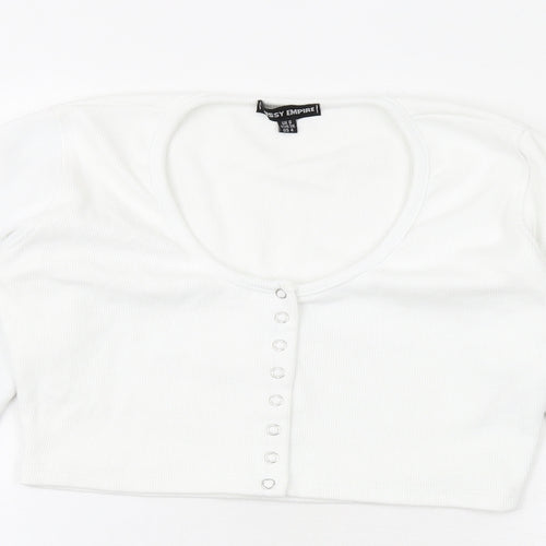 Missy Empire Womens White Polyester Cropped T-Shirt Size 8 Scoop Neck