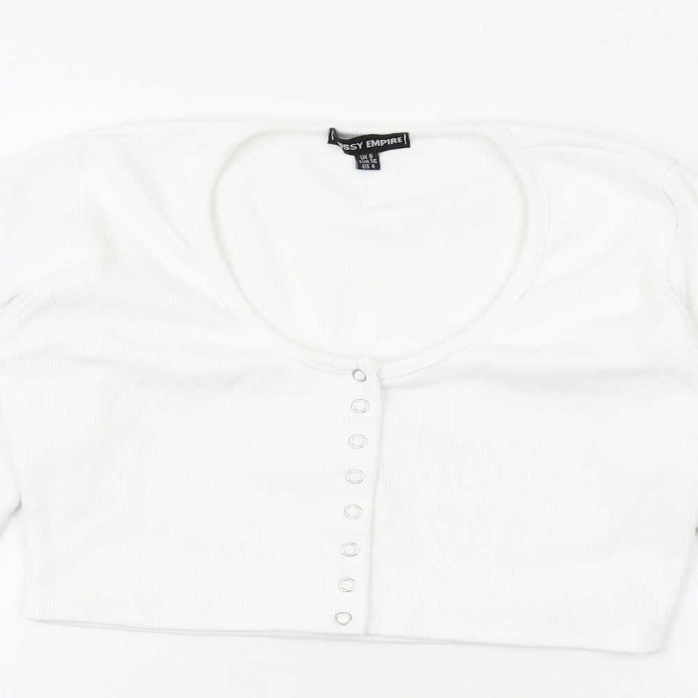 Missy Empire Womens White Polyester Cropped T-Shirt Size 8 Scoop Neck