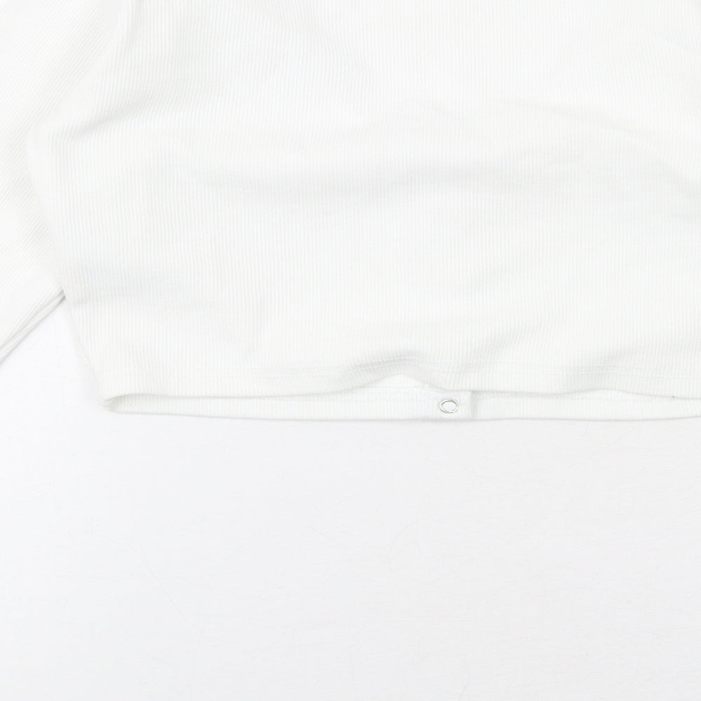 Missy Empire Womens White Polyester Cropped T-Shirt Size 8 Scoop Neck