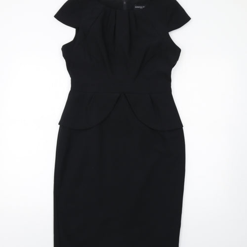 Dorothy Perkins Womens Black Polyester Pencil Dress Size 12 Round Neck Zip