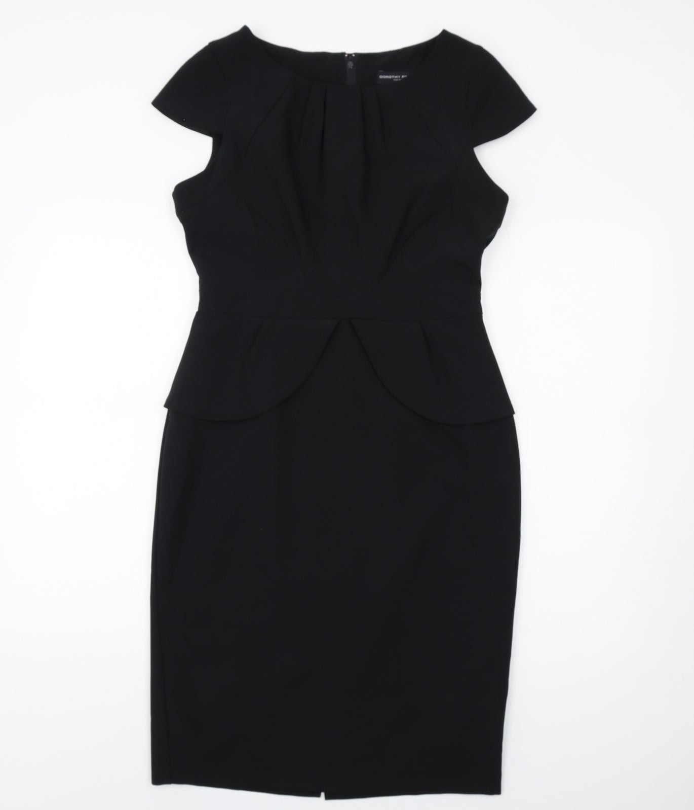 Dorothy Perkins Womens Black Polyester Pencil Dress Size 12 Round Neck Zip