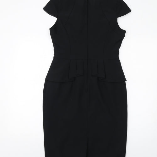 Dorothy Perkins Womens Black Polyester Pencil Dress Size 12 Round Neck Zip