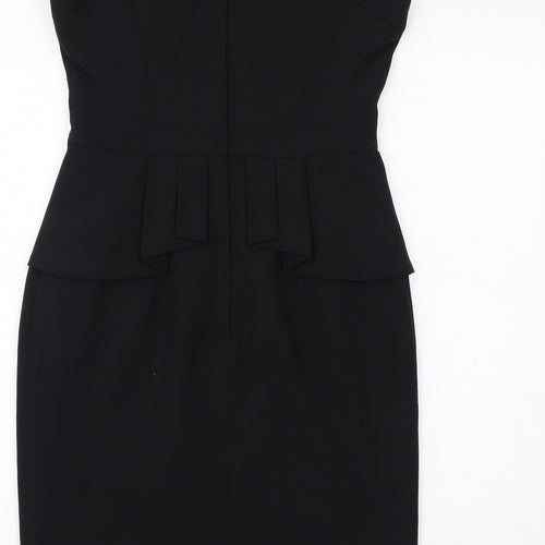 Dorothy Perkins Womens Black Polyester Pencil Dress Size 12 Round Neck Zip