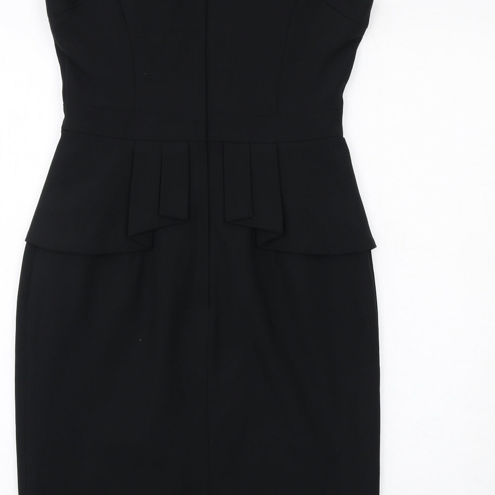 Dorothy Perkins Womens Black Polyester Pencil Dress Size 12 Round Neck Zip