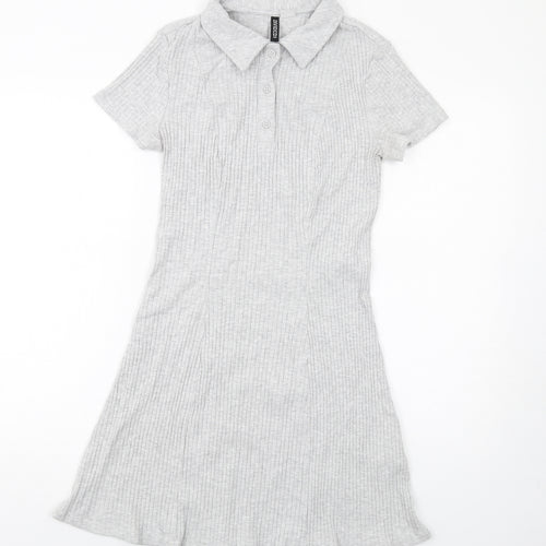 H&M Womens Grey Cotton A-Line Size M Collared Button