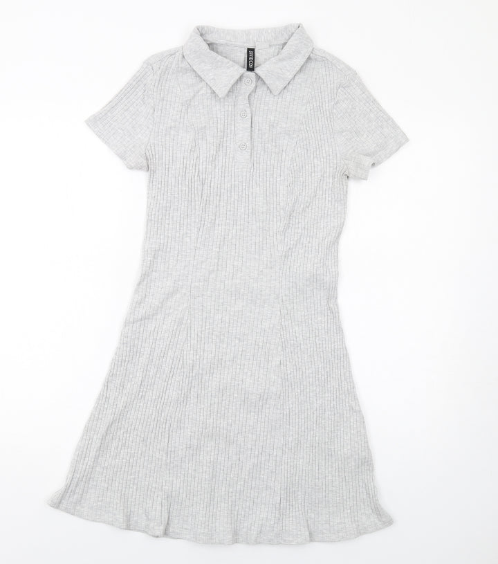 H&M Womens Grey Cotton A-Line Size M Collared Button