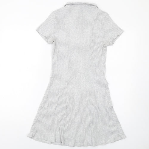 H&M Womens Grey Cotton A-Line Size M Collared Button