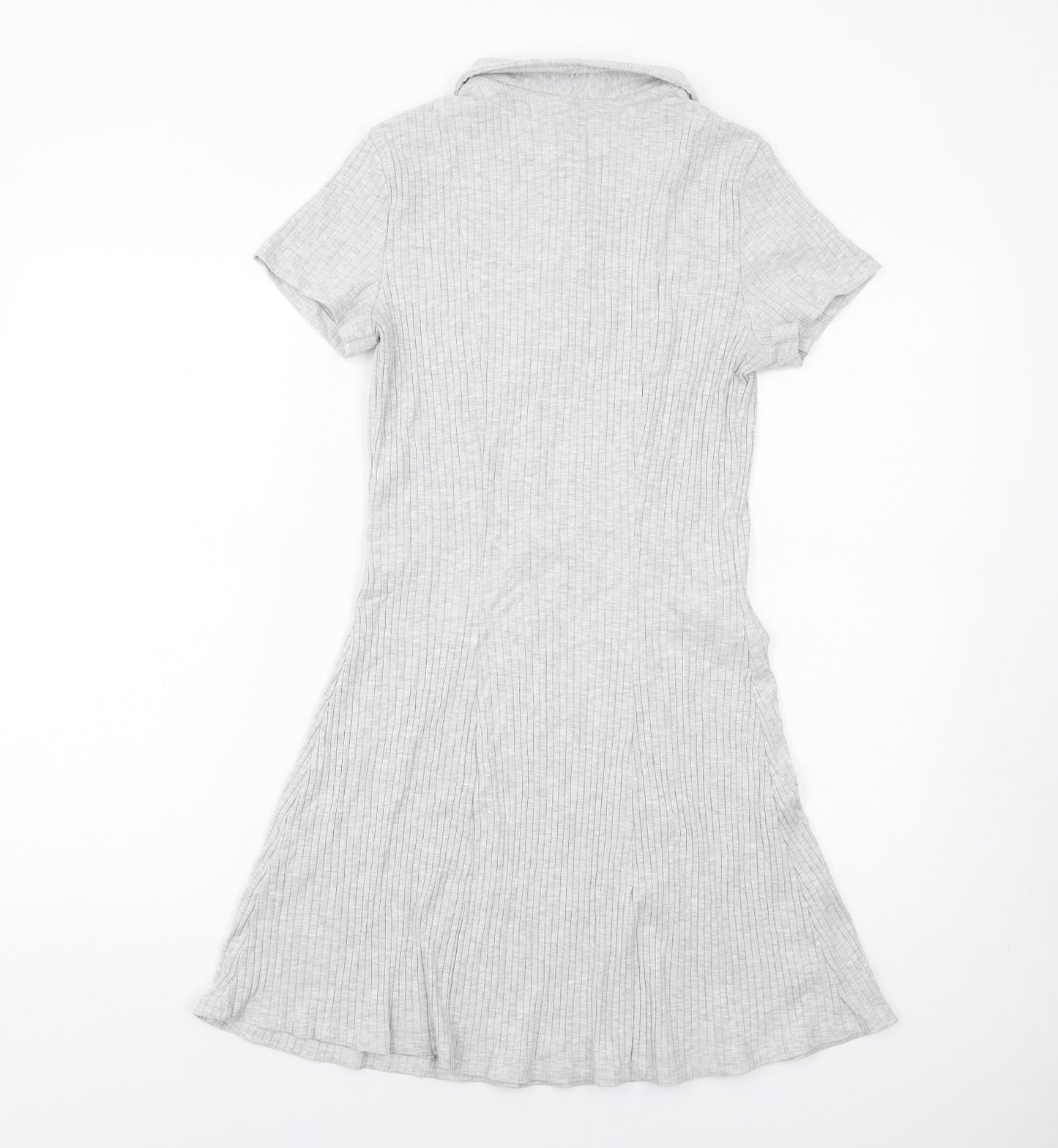 H&M Womens Grey Cotton A-Line Size M Collared Button