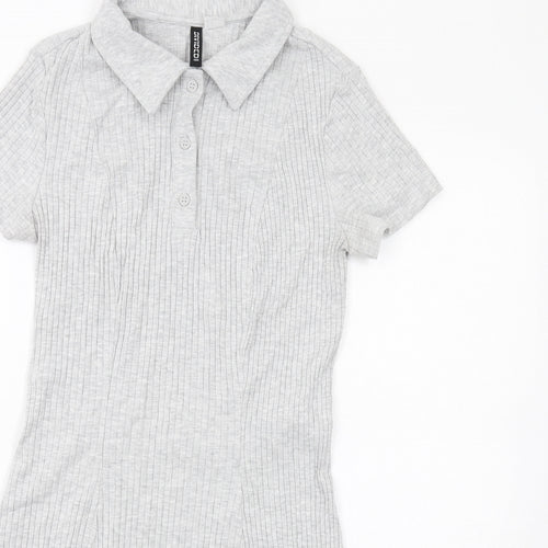 H&M Womens Grey Cotton A-Line Size M Collared Button