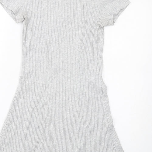 H&M Womens Grey Cotton A-Line Size M Collared Button