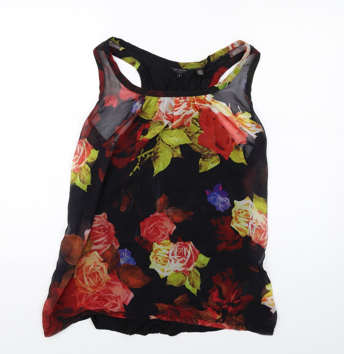 Ted Baker Womens Multicoloured Floral Polyester Basic Tank Size L Round Neck