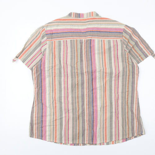 Cotton Traders Womens Multicoloured Striped Cotton Basic Button-Up Size 18 V-Neck