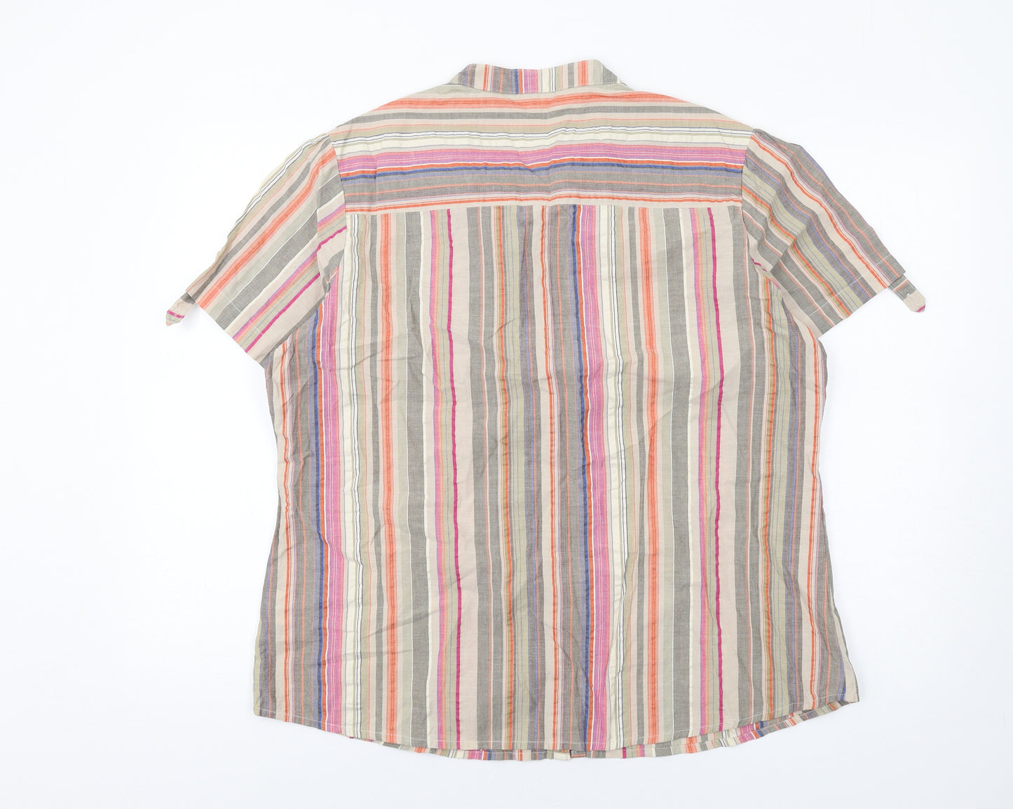 Cotton Traders Womens Multicoloured Striped Cotton Basic Button-Up Size 18 V-Neck