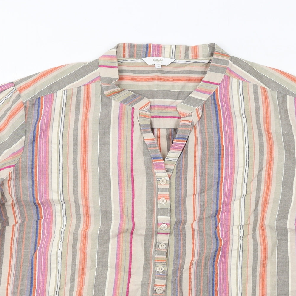 Cotton Traders Womens Multicoloured Striped Cotton Basic Button-Up Size 18 V-Neck