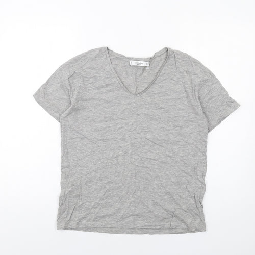 Mango Womens Grey Cotton Basic T-Shirt Size M V-Neck