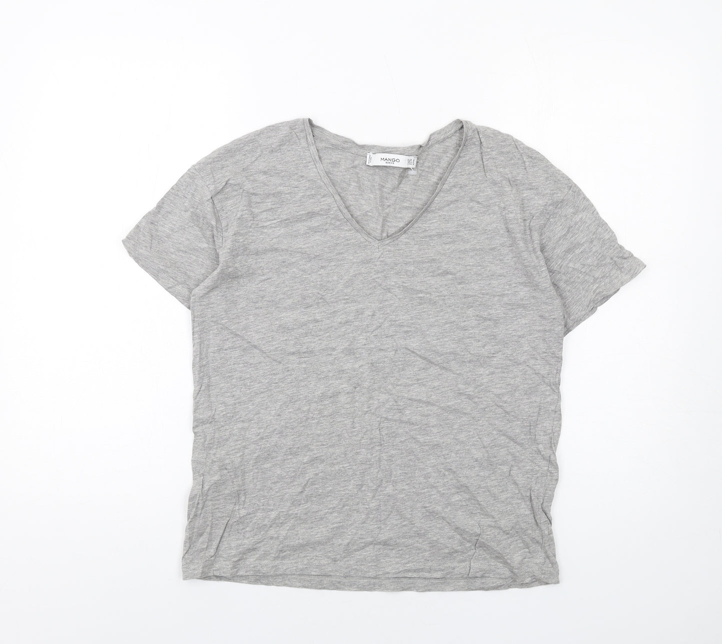 Mango Womens Grey Cotton Basic T-Shirt Size M V-Neck