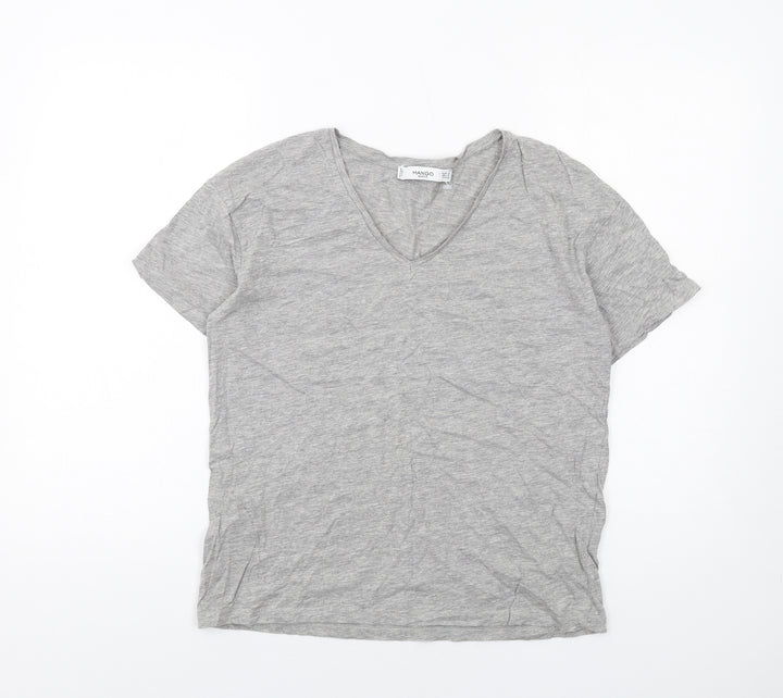 Mango Womens Grey Cotton Basic T-Shirt Size M V-Neck