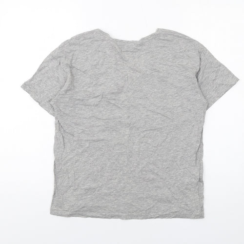 Mango Womens Grey Cotton Basic T-Shirt Size M V-Neck
