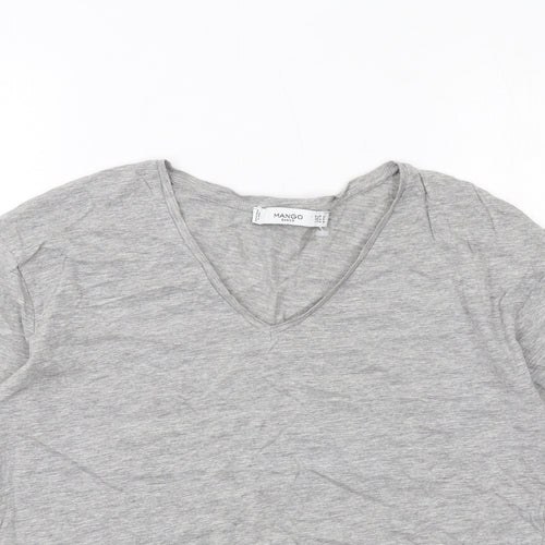 Mango Womens Grey Cotton Basic T-Shirt Size M V-Neck