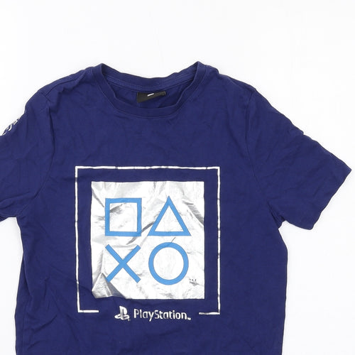 PlayStation Boys Blue Cotton Basic T-Shirt Size 9-10 Years Round Neck Pullover