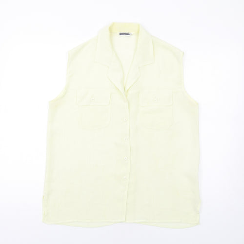 Donna Seta Womens Ivory Silk Basic Button-Up Size M Collared