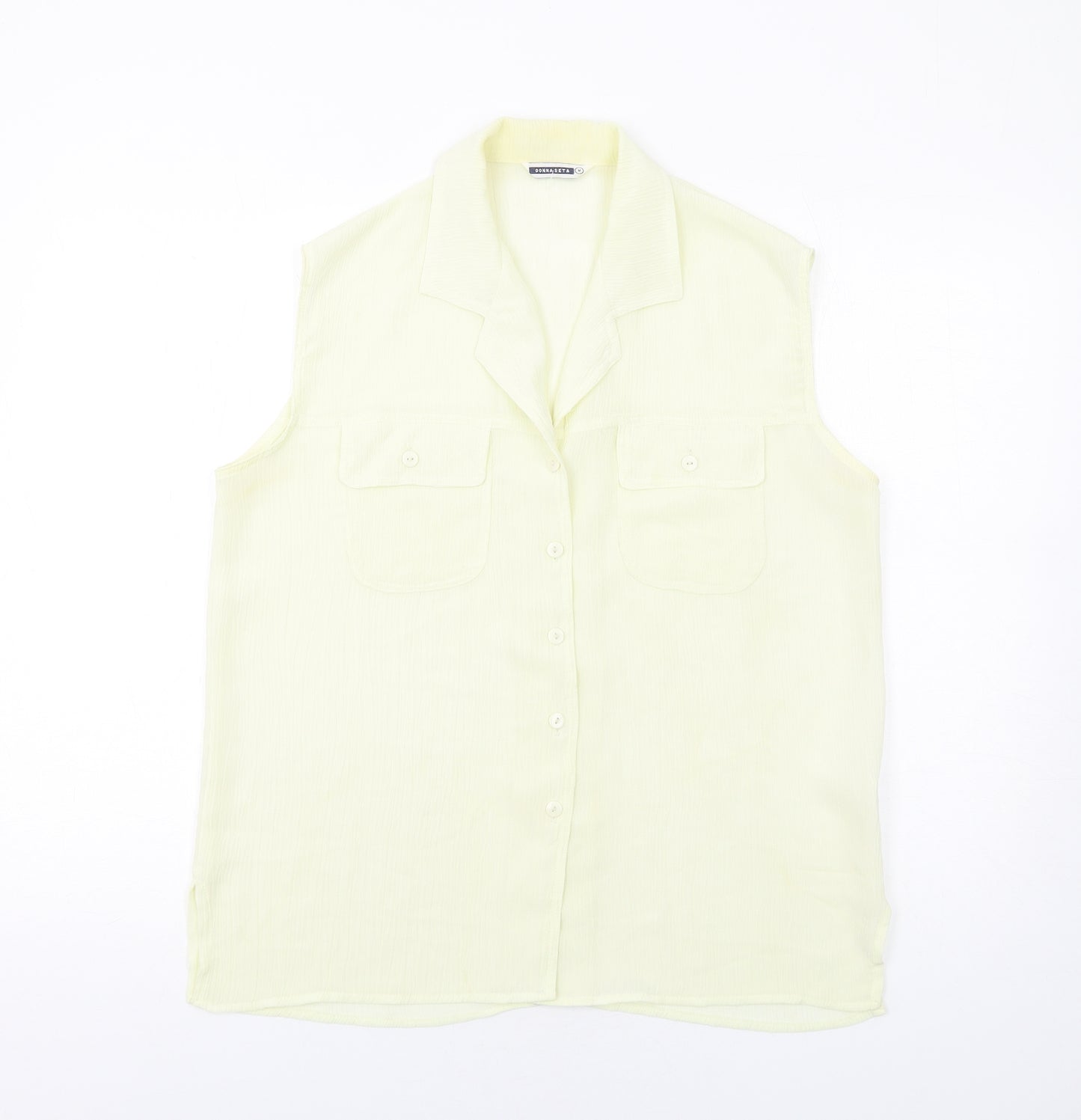 Donna Seta Womens Ivory Silk Basic Button-Up Size M Collared