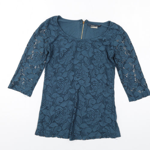 Bershka Womens Blue Polyester Basic T-Shirt Size S Round Neck