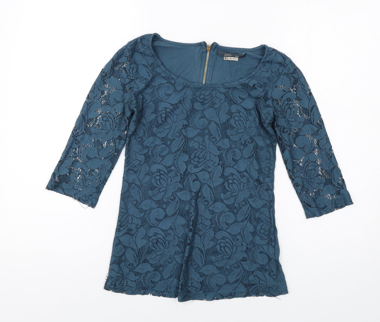 Bershka Womens Blue Polyester Basic T-Shirt Size S Round Neck