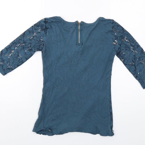 Bershka Womens Blue Polyester Basic T-Shirt Size S Round Neck