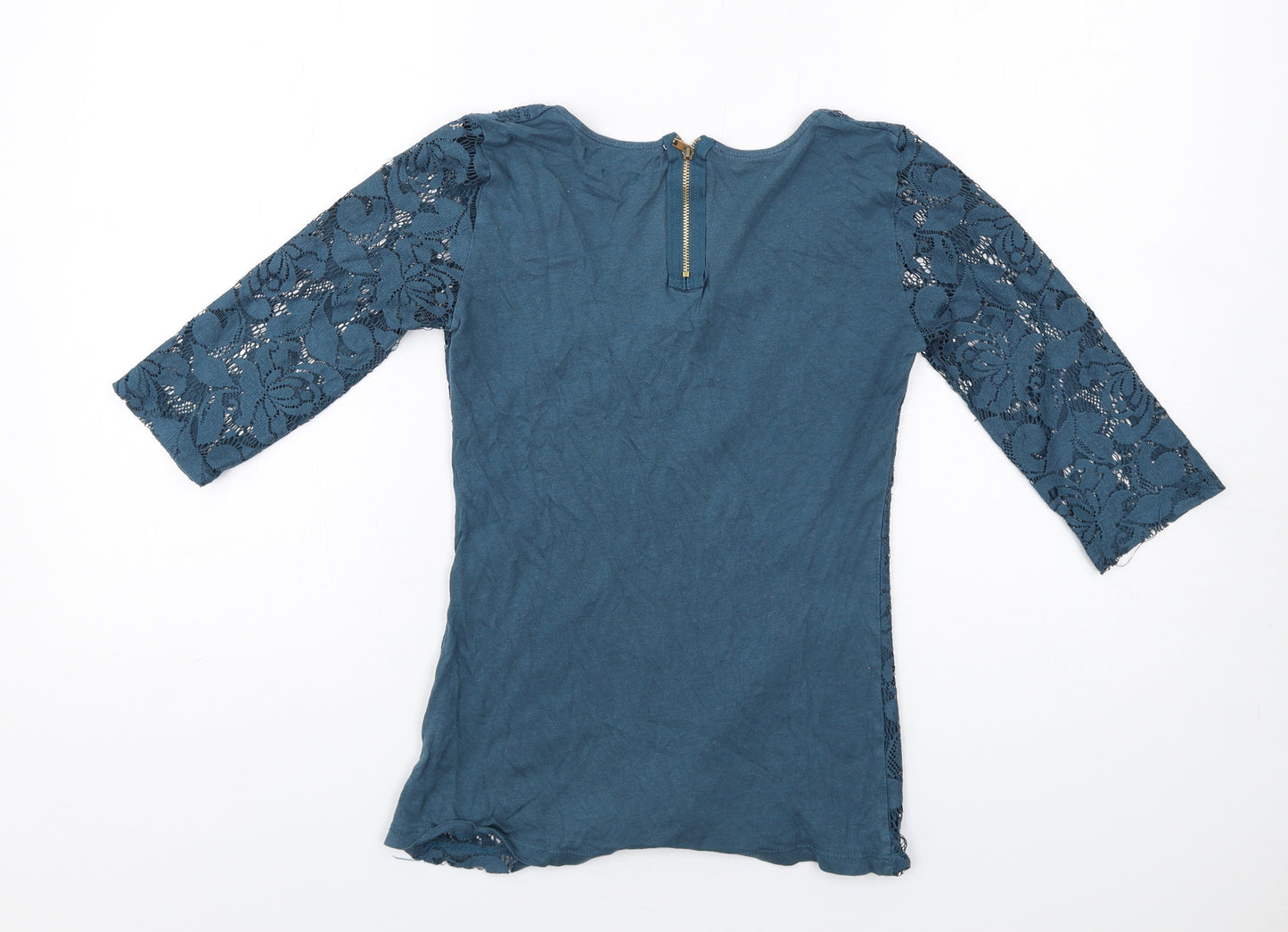 Bershka Womens Blue Polyester Basic T-Shirt Size S Round Neck