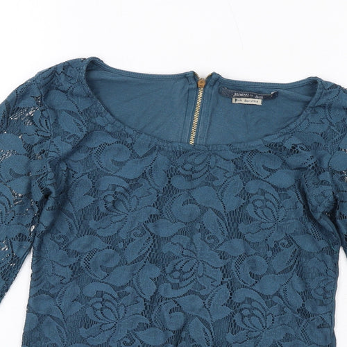 Bershka Womens Blue Polyester Basic T-Shirt Size S Round Neck