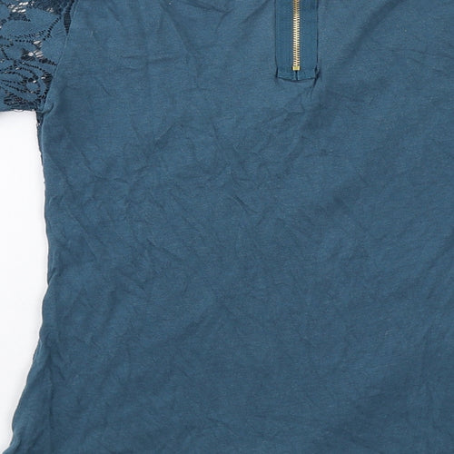 Bershka Womens Blue Polyester Basic T-Shirt Size S Round Neck
