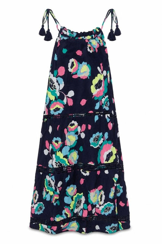 Front view of Marks & Spencer women’s multicoloured geometric cotton ball gown, size UK 8, square neck pullover