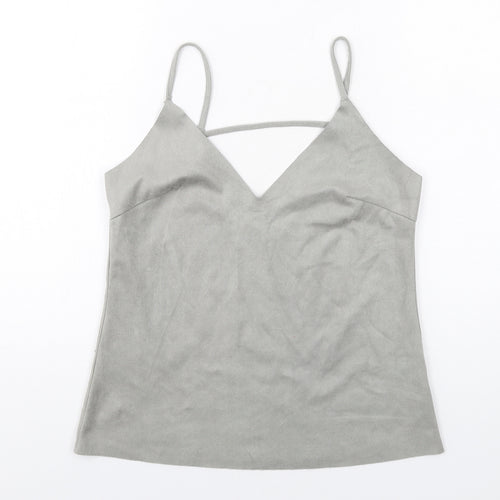 Glamorous Womens Grey Polyester Camisole T-Shirt Size S V-Neck - Suede Style
