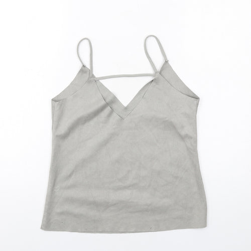 Glamorous Womens Grey Polyester Camisole T-Shirt Size S V-Neck - Suede Style